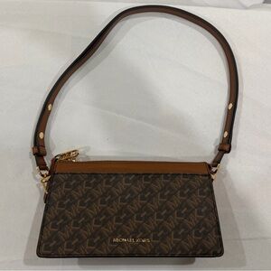 Michael Kors Tan and Brown Monogram Shoulder Bag